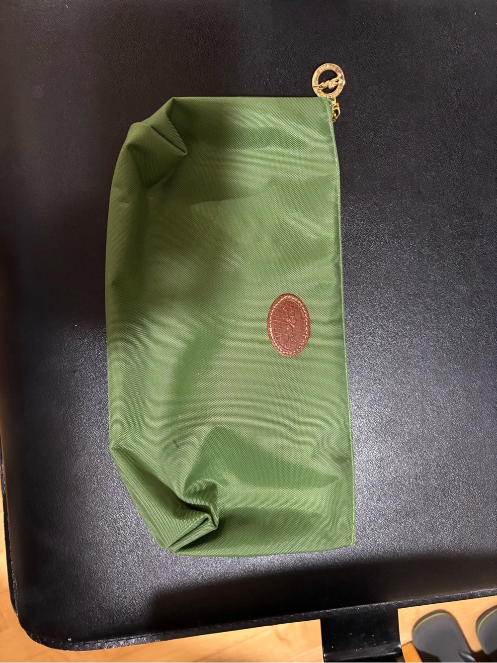 Longchamp Olive Green Women's Cosmetic Pouch - Classic Nylon Travel Bag